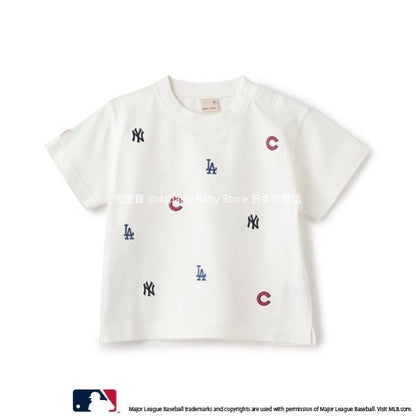 Japanese children's clothing pe#main x MLB logo embroidered short-sleeved top 80-130cm boys/girls summer TOPS 