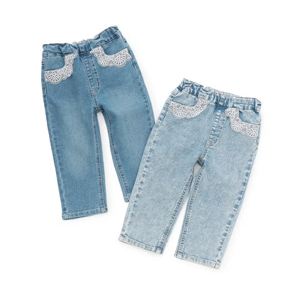 日本童裝 pe#main 蕾絲口袋牛仔長褲 80-130cm 女童款 夏季 PANTS