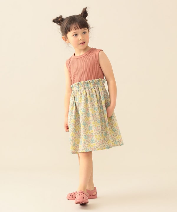 日本童裝 BE#AMS mini 碎花拼接無袖連身裙 90-150cm 女童款 夏季 DRESSES