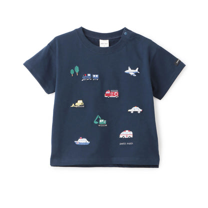 日本童裝 pe#main 接觸冷感 工作車刺繡短袖上衣 80-130cm 男童款 夏季 TOPS