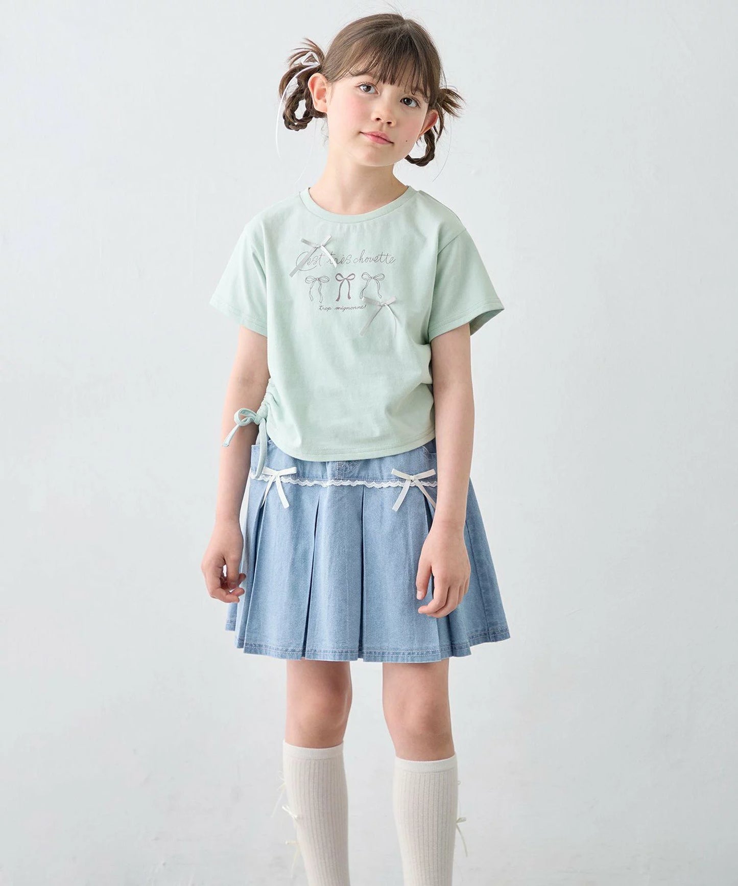 日本童裝 aF#a325 抽繩印花短上衣 110-160cm 女童款 夏季 TOPS