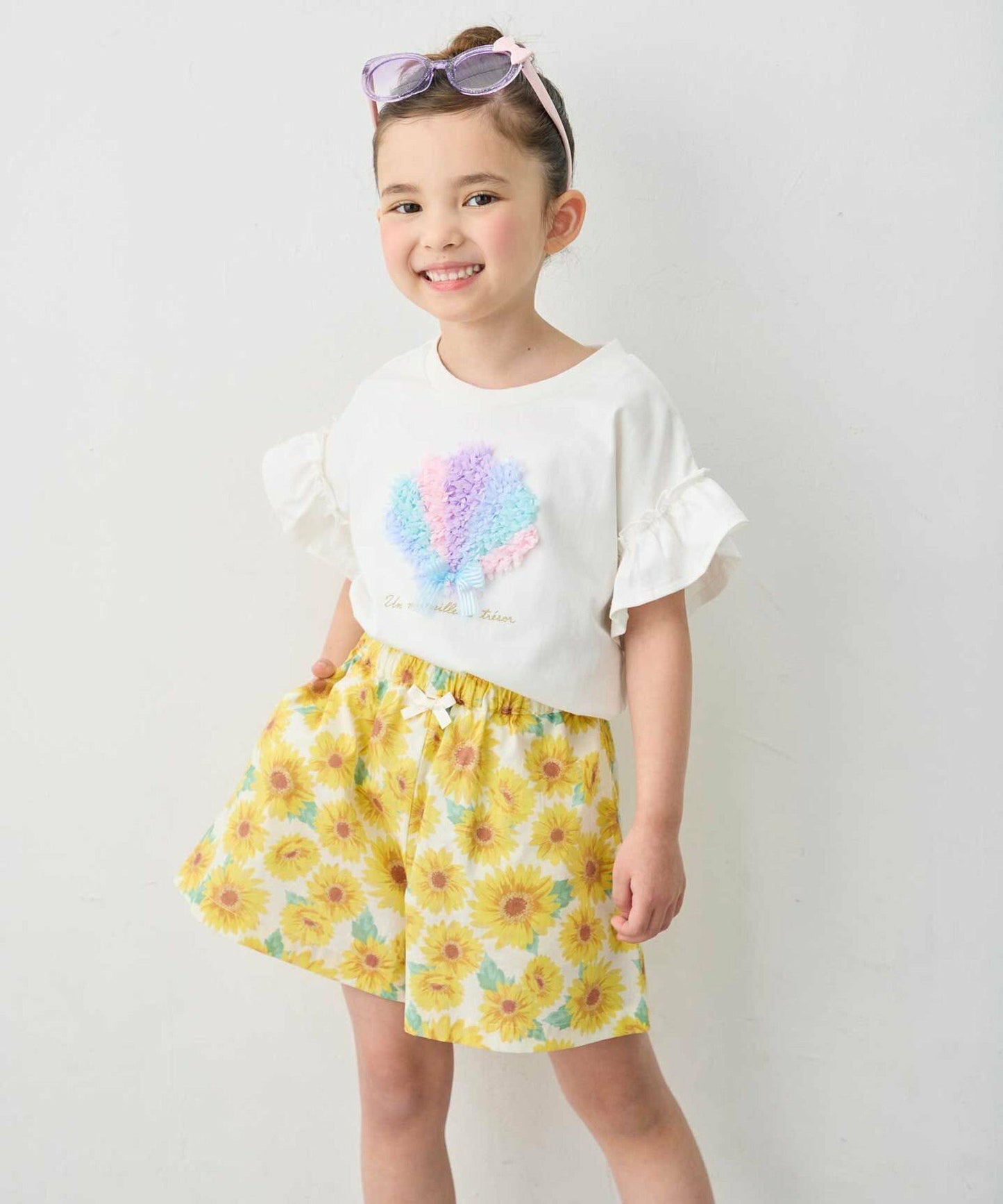 日本童裝 aF#a325 接觸冷感 毛毛印花上衣 90-150cm 女童款 夏季 TOPS