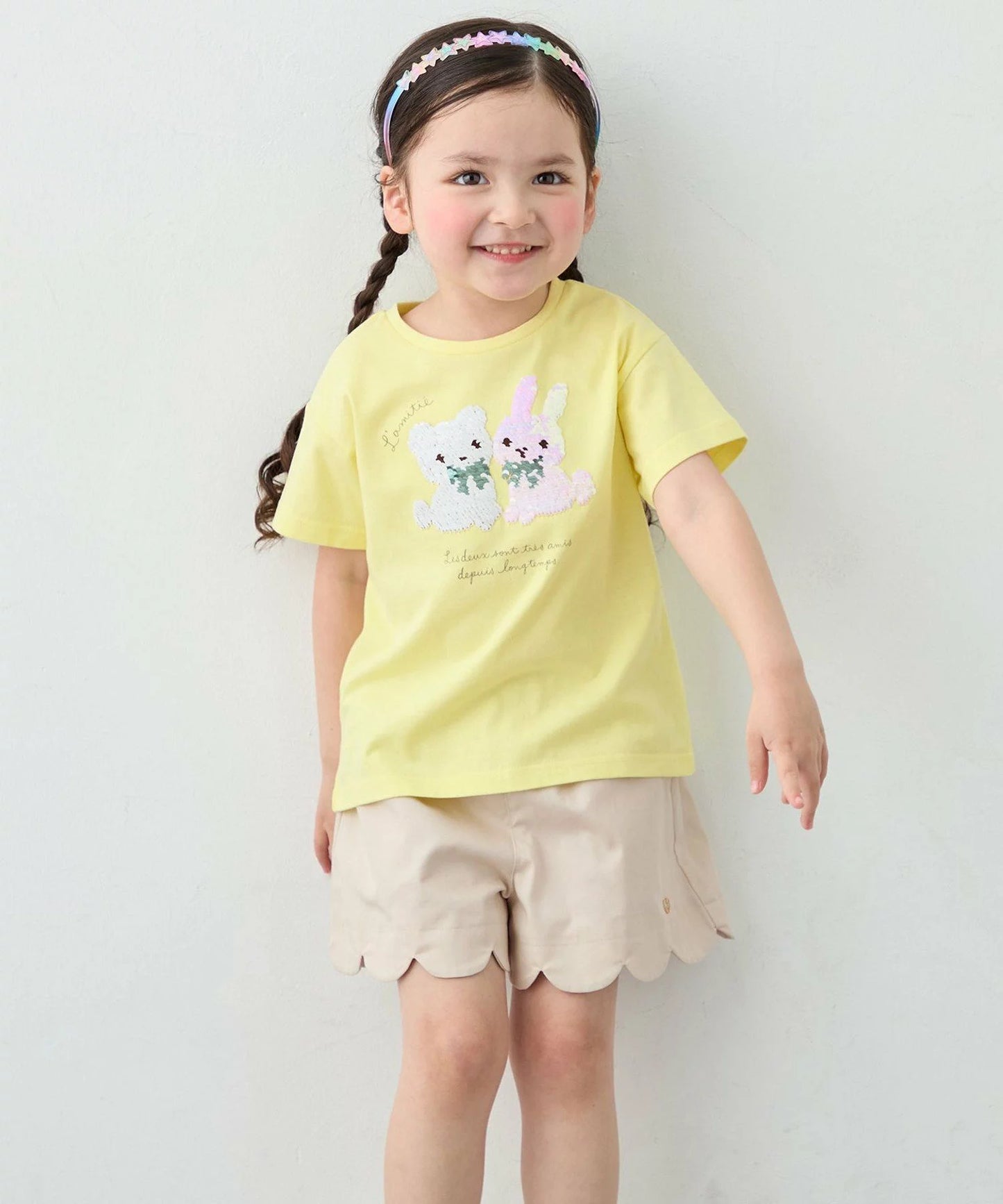 日本童裝 aF#a325 珠片印花上衣 100-150cm 女童款 夏季 TOPS