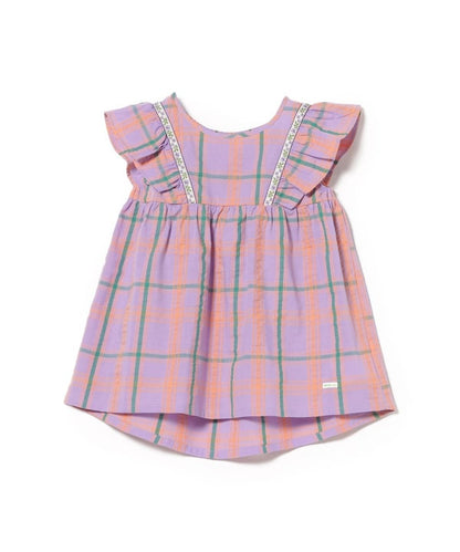 日本童裝 BE#AMS mini 格紋小飛袖上衣 90-140cm 女童款 夏季 TOPS