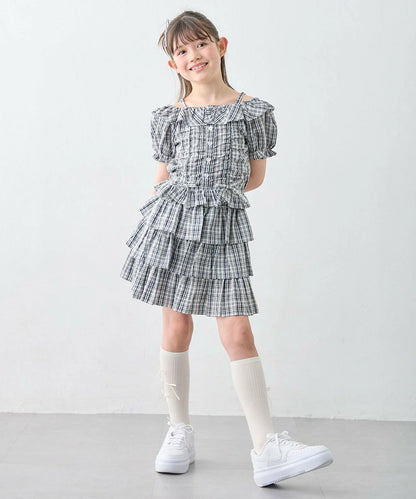 日本童裝 aF#a325 雙向格紋吊帶襯衫 110-160cm 女童款 夏季 TOPS