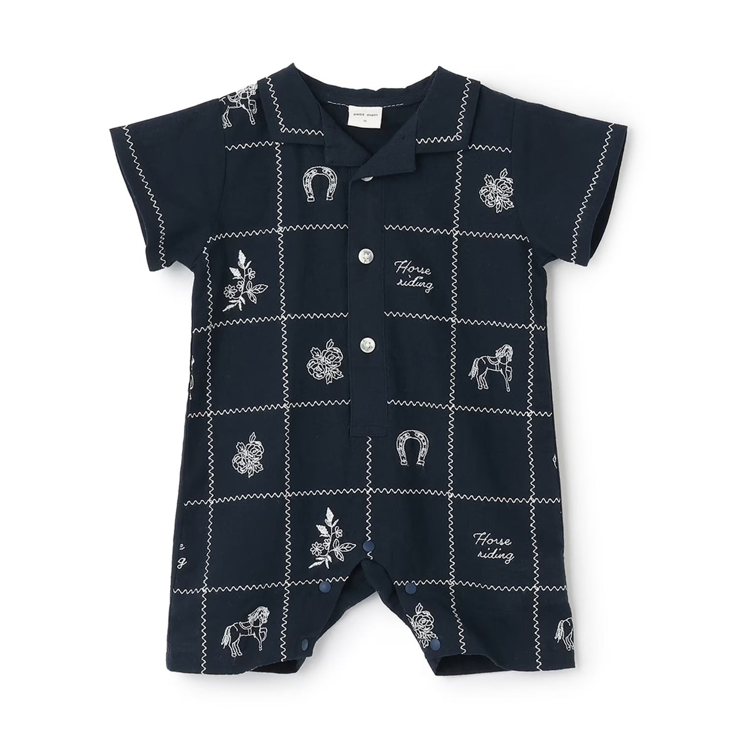 日本童裝 pe#main 印度棉圖案刺繡連衣 70-80cm 男童款 初生嬰兒 夏季 Jumpsuit