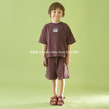 Japanese children's clothing b・R# patch logo top 100-150cm boys/girls summer TOPS 