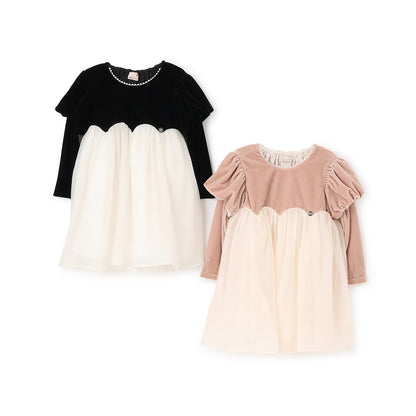 日本童裝 pe#main 泡泡袖雪紡連身裙 80-130cm 女童款 冬季 DRESSES 面試/宴會/表演