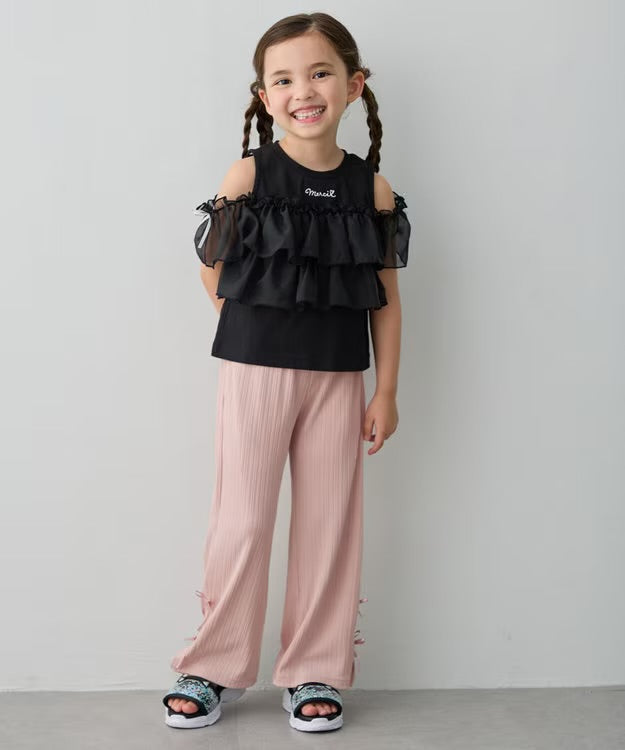 日本童裝 aF#a325 接觸冷感 3Way 露肩薄紗上衣 110-150cm 女童款 夏季 TOPS