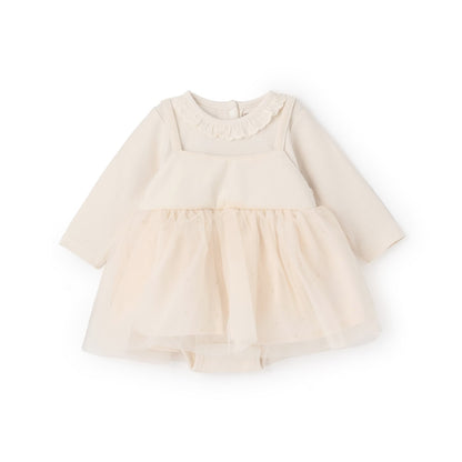 日本童裝 pe#main 假兩件網紗連衣 70-80cm 初生嬰兒 女童款 冬季 Jumpsuit