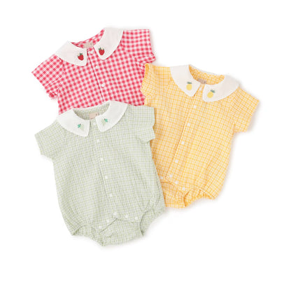日本童裝 pe#main 水果領皺皺棉連衣 70-80cm 男童款/女童款 初生嬰兒 夏季 Jumpsuit