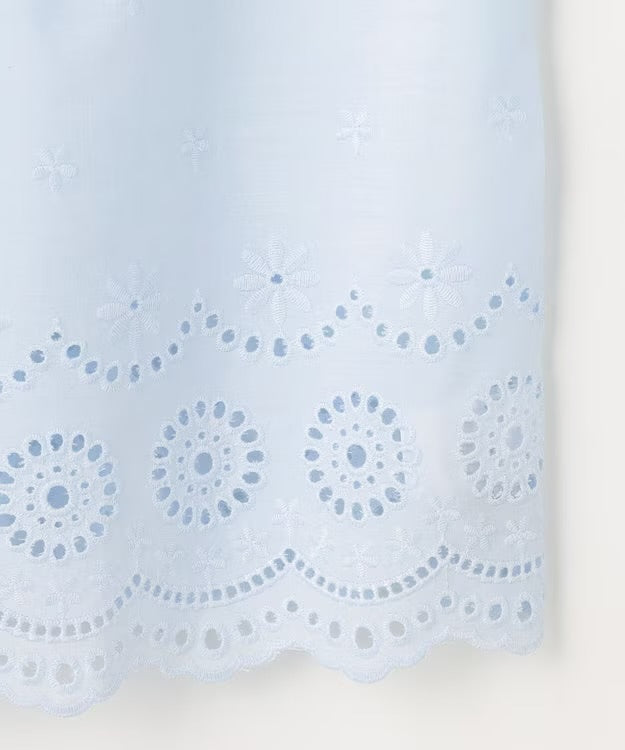 日本童裝 aF#a325 接觸冷感 蕾絲小飛袖刺繡上衣 90-150cm 女童款 夏季 TOPS