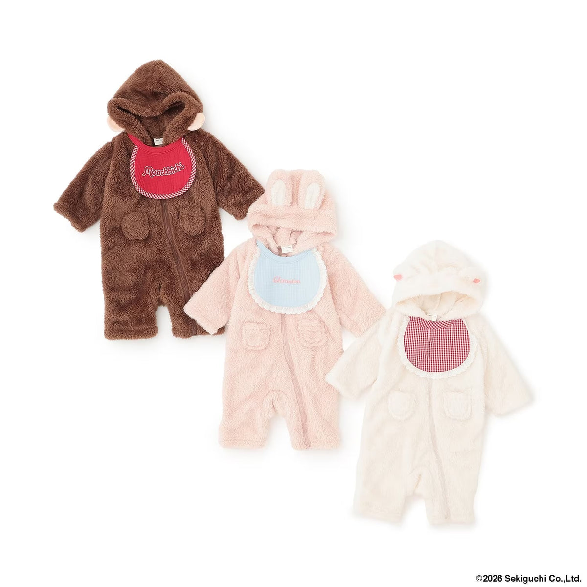 日本童裝 pe#main x Monchhichi 毛毛連衣及口水巾 70-80cm 男童款/女童款 初生嬰兒 秋季 Jumpsuit