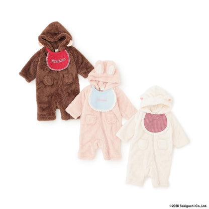 日本童裝 pe#main x Monchhichi 毛毛連衣及口水巾 70-80cm 男童款/女童款 初生嬰兒 秋季 Jumpsuit