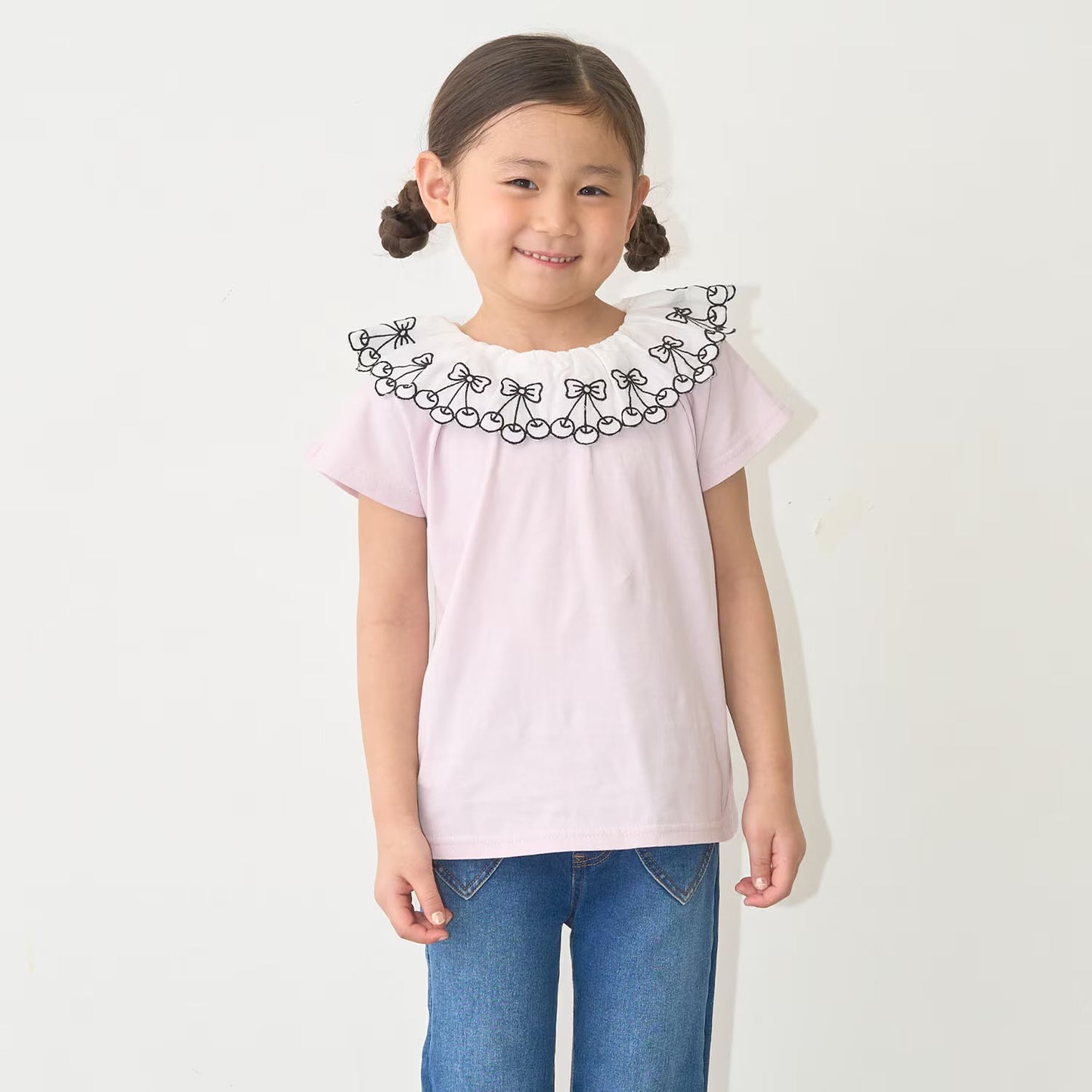 日本童裝 Ly# mine 2Way 前後兩著 接觸冷感 防UV 不易變形 蕾絲領上衣 100-150cm 女童款 夏季 TOPS