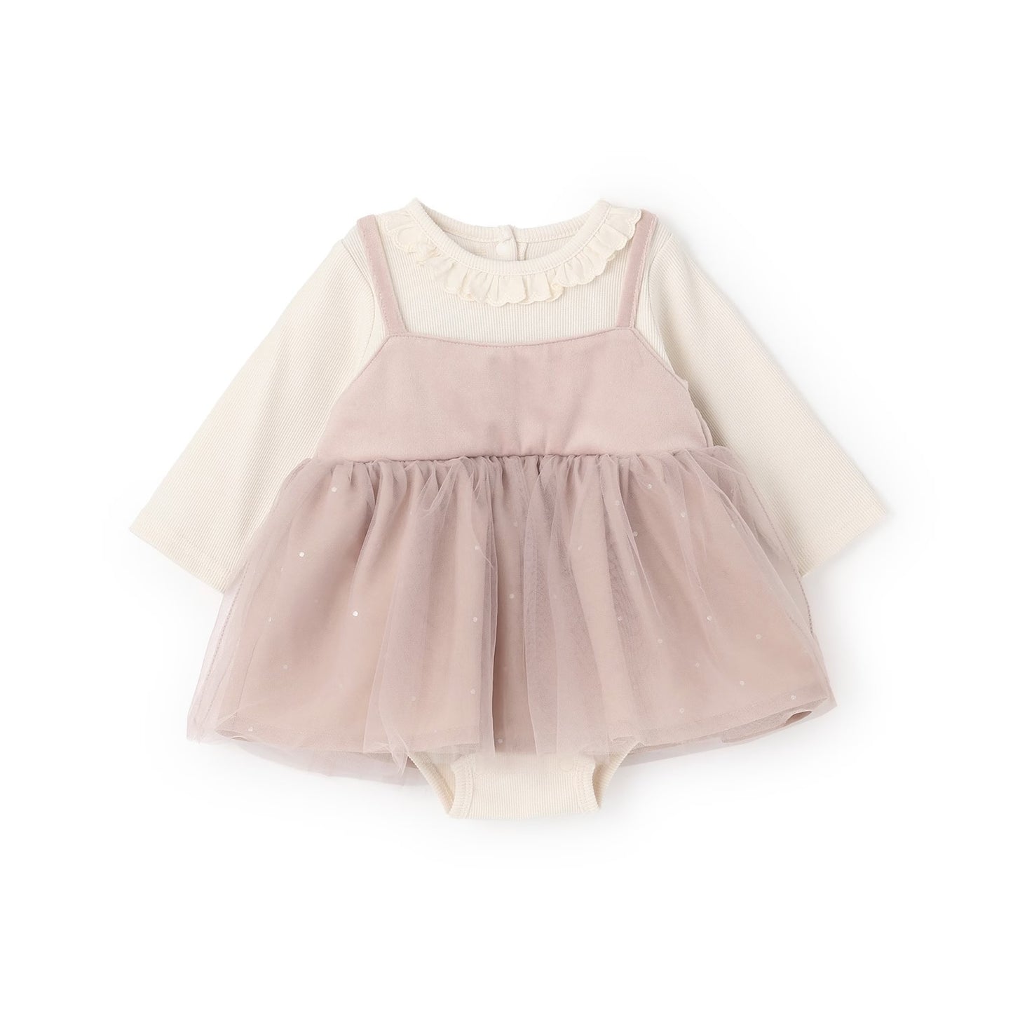 日本童裝 pe#main 假兩件網紗連衣 70-80cm 初生嬰兒 女童款 冬季 Jumpsuit