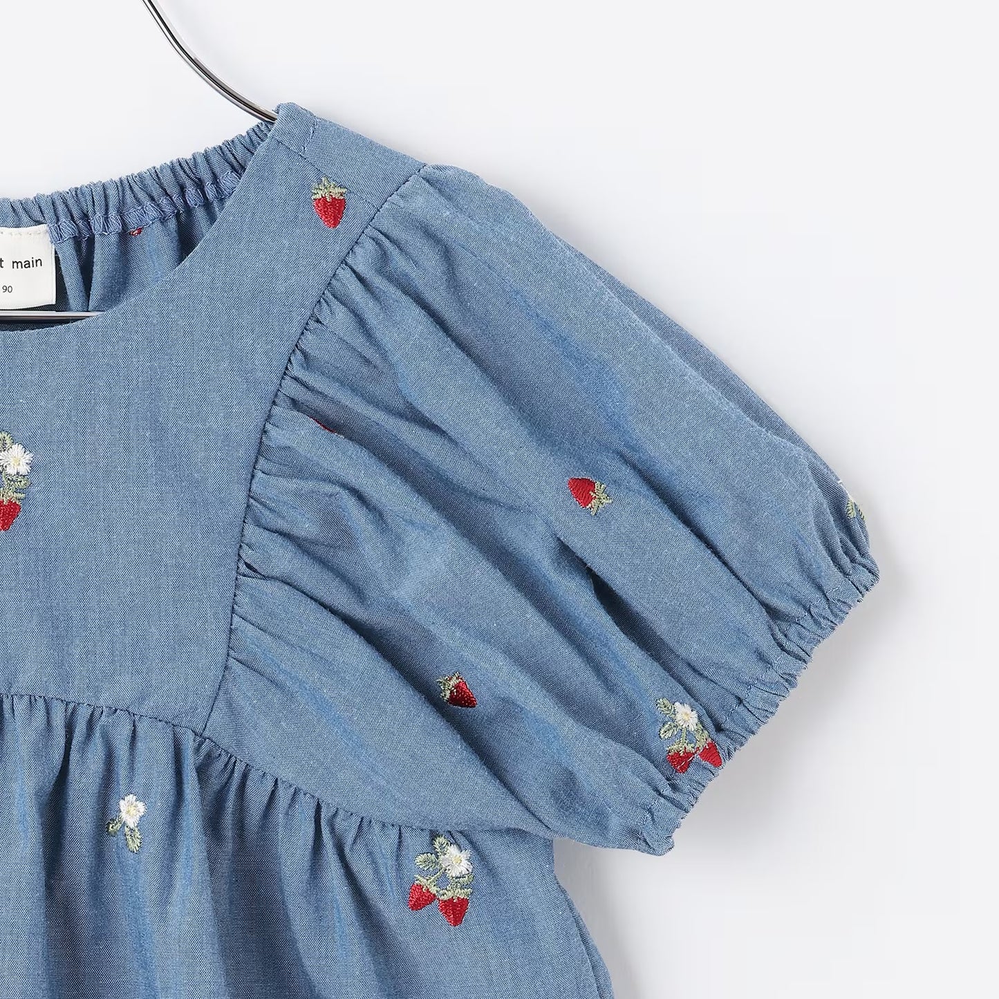 日本童裝 pe#main 士多啤梨刺繡泡芙袖上衣 80-130cm 女童款 夏季 TOPS