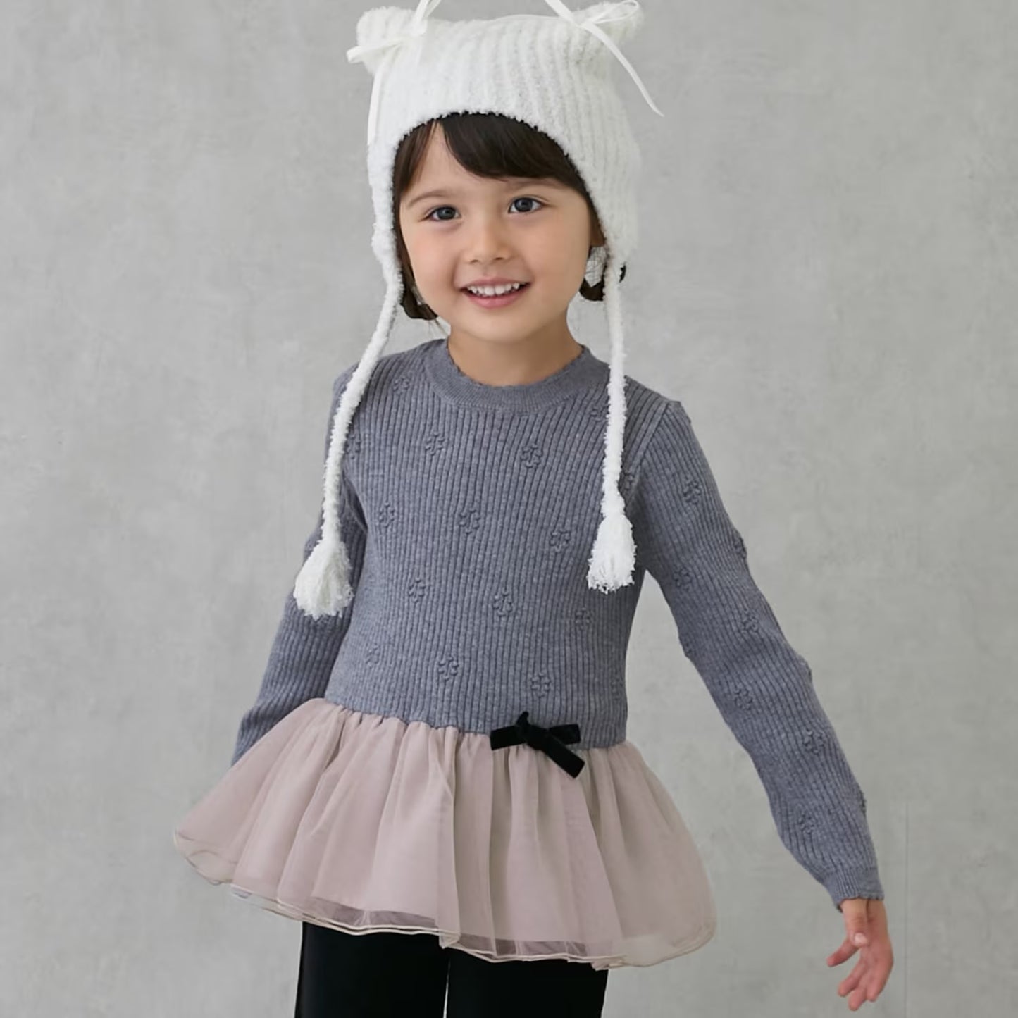 日本童裝 pe#main 針織薄紗收腰上衣 80-130cm 女童款 冬季 TOPS