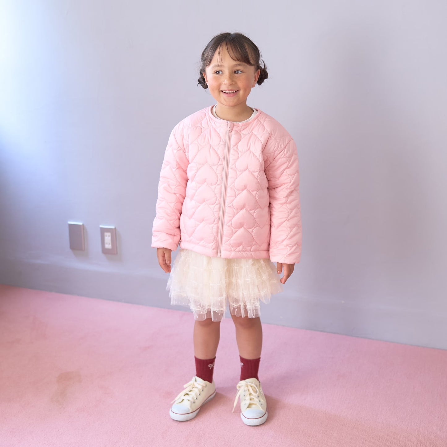 日本童裝 Ly# mine 心型絎縫夾棉外套 90-140cm 女童款 冬季 (適合初秋、香港平均溫度、寒冷天氣）OUTERWEAR 【日本預售：2026年9月中旬】