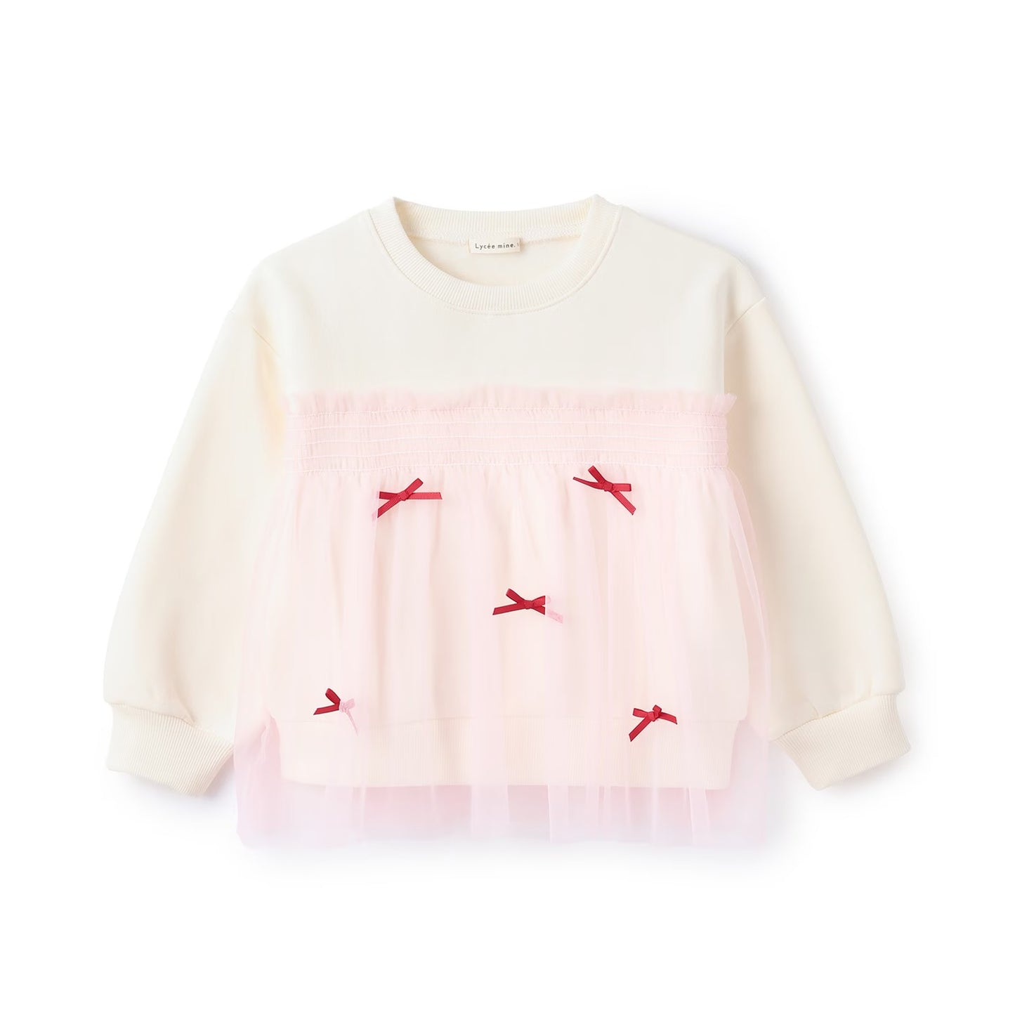 日本童裝 Ly# mine 抓毛緞帶薄紗拼接衛衣 100-150cm 女童款 冬季 TOPS