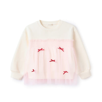 日本童裝 Ly# mine 抓毛緞帶薄紗拼接衛衣 100-150cm 女童款 冬季 TOPS