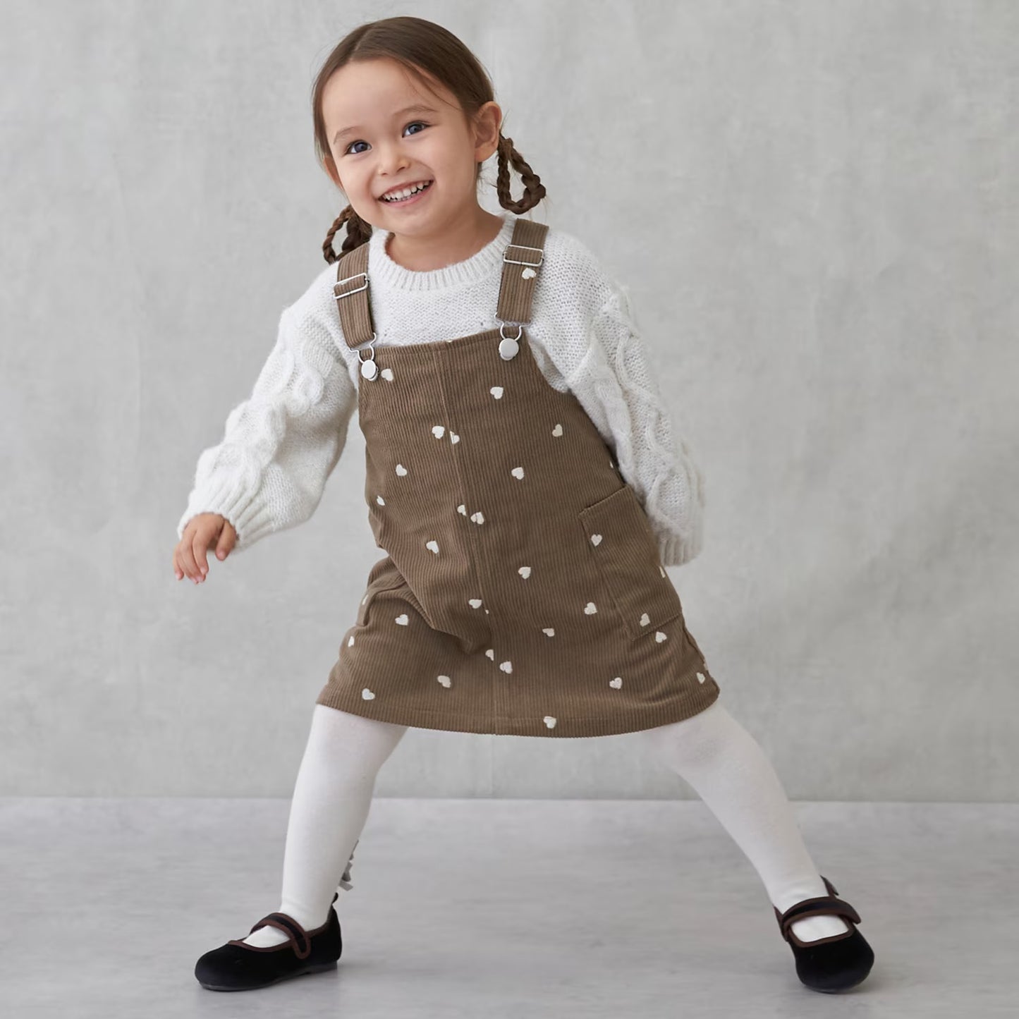 日本童裝 pe#main 心型刺繡燈芯絨背帶裙 80-130cm 女童款 冬季 DRESSES