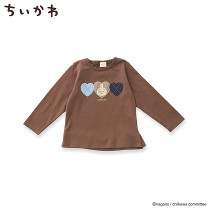 日本童裝 pe#main x【Chiikawa】菱形圖案長袖上衣 80-130cm 女童款 初生嬰兒 夏季 TOPS