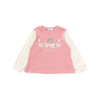 日本童裝  SLAP SLIP 針織袖兔子士多啤梨刺繡衛衣 80-130cm 女童款 冬季 TOPS