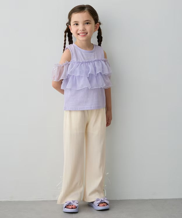日本童裝 aF#a325 接觸冷感 羅紋寬喇叭褲 110-150cm 女童款 夏季 PANTS