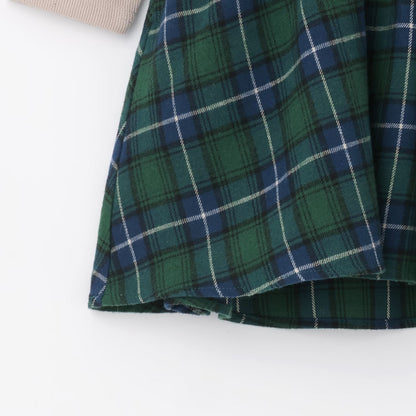 日本童裝 pe#main 假兩件格仔連身裙 80-130cm 女童款 冬季 DRESSES 面試/宴會/表演 聖誕紅/新年紅