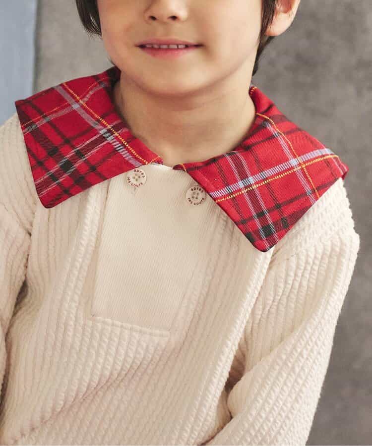 日本童裝 apres les cours 格仔水手領上衣 80-130cm 男童款 冬季 Tops 聖誕紅/新年紅
