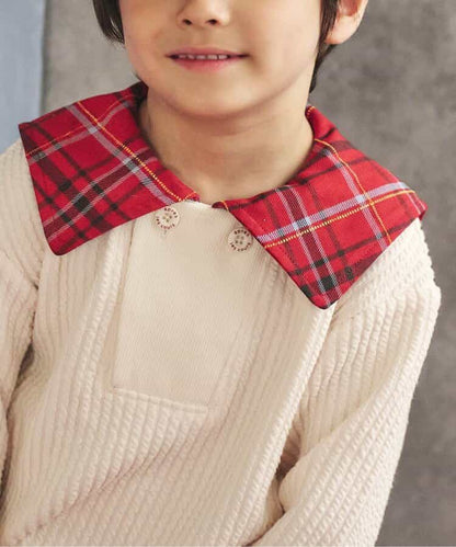 日本童裝 apres les cours 格仔水手領上衣 80-130cm 男童款 冬季 Tops 聖誕紅/新年紅