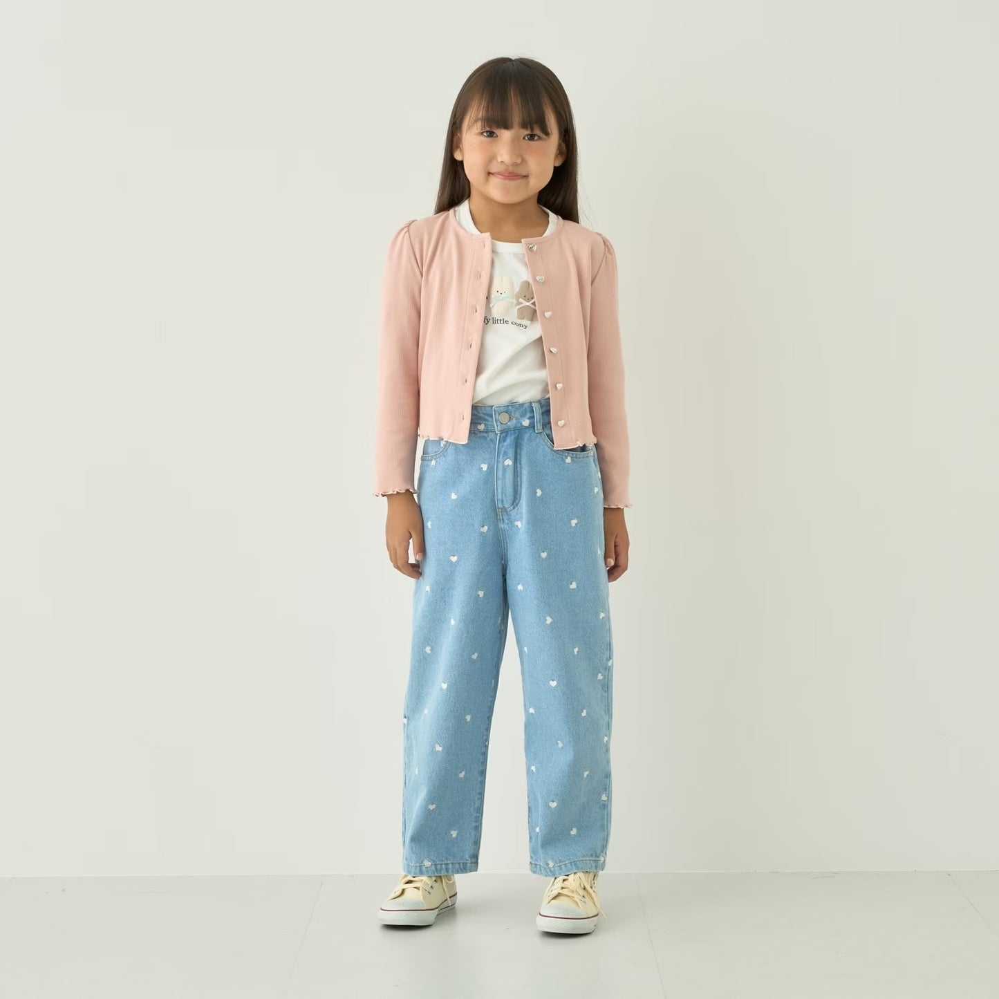日本童裝 Ly# mine 愛心刺繡印花牛仔褲 100-140cm 女童款 夏季 PANTS
