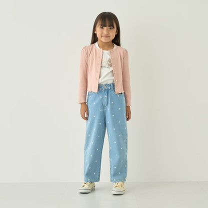 日本童裝 Ly# mine 愛心刺繡印花牛仔褲 100-140cm 女童款 夏季 PANTS
