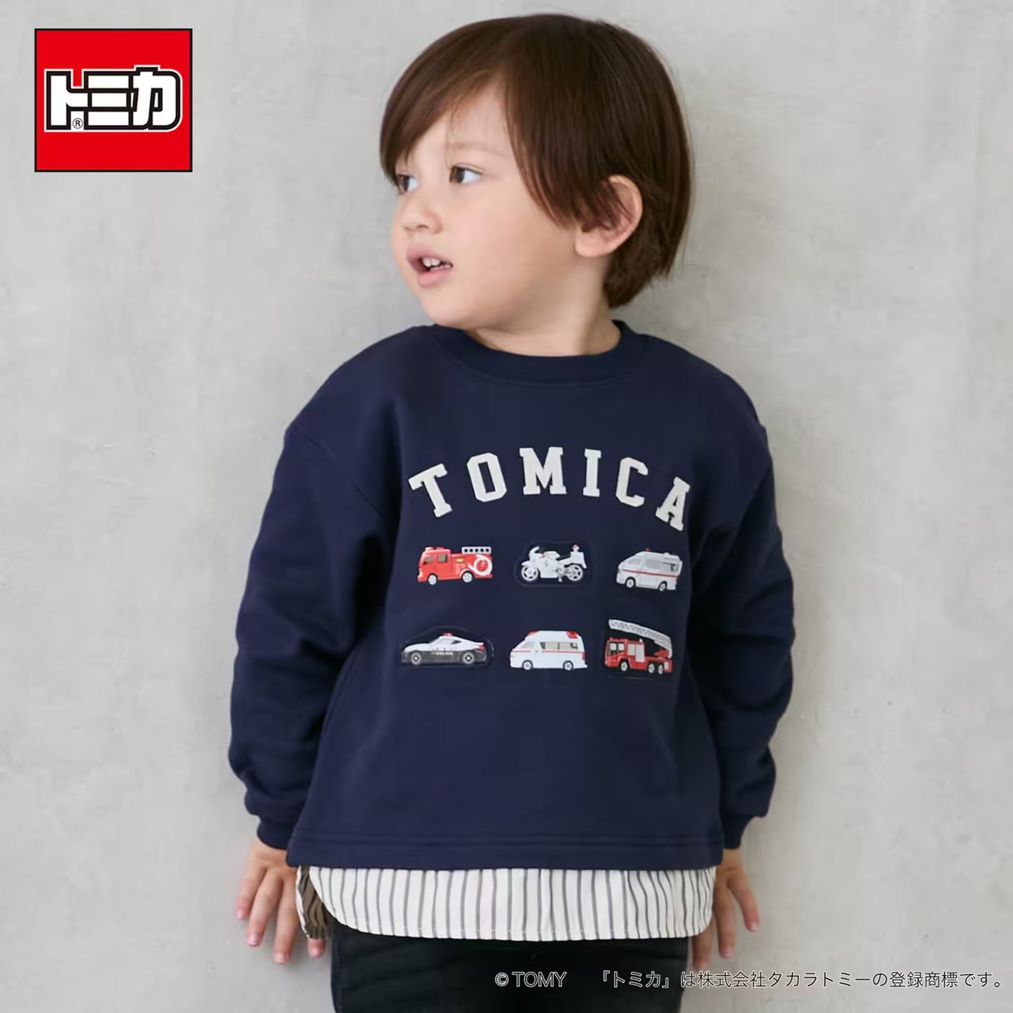 日本童裝 pe#main x TOMICA 格紋下擺衛衣 80-130cm 男童款 秋季 TOPS