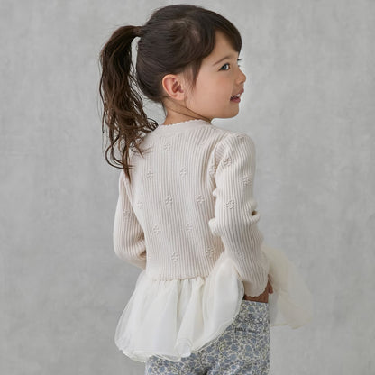 日本童裝 pe#main 針織薄紗收腰上衣 80-130cm 女童款 冬季 TOPS