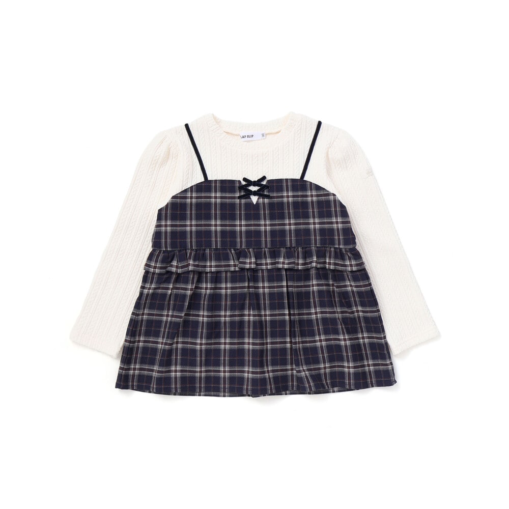 日本童裝  SLAP SLIP 假兩件格紋針織上衣 80-130cm 女童款 冬季 TOPS