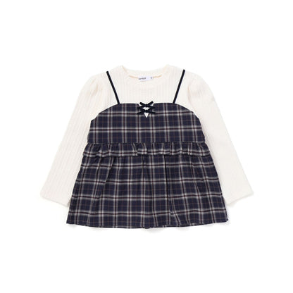 日本童裝  SLAP SLIP 假兩件格紋針織上衣 80-130cm 女童款 冬季 TOPS