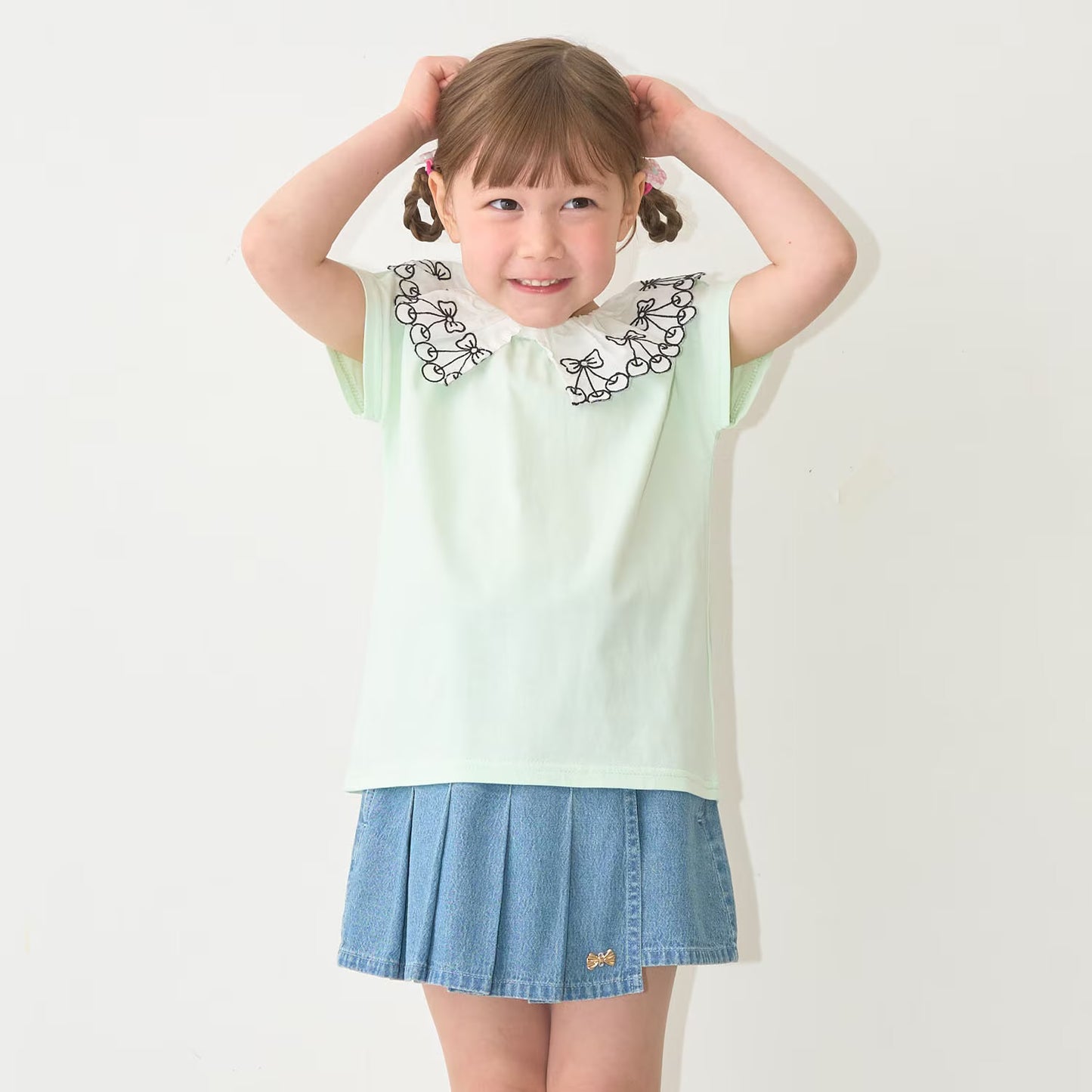 日本童裝 Ly# mine 2Way 前後兩著 接觸冷感 防UV 不易變形 蕾絲領上衣 100-150cm 女童款 夏季 TOPS