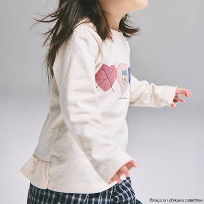 日本童裝 pe#main x【Chiikawa】菱形圖案長袖上衣 80-130cm 女童款 初生嬰兒 夏季 TOPS