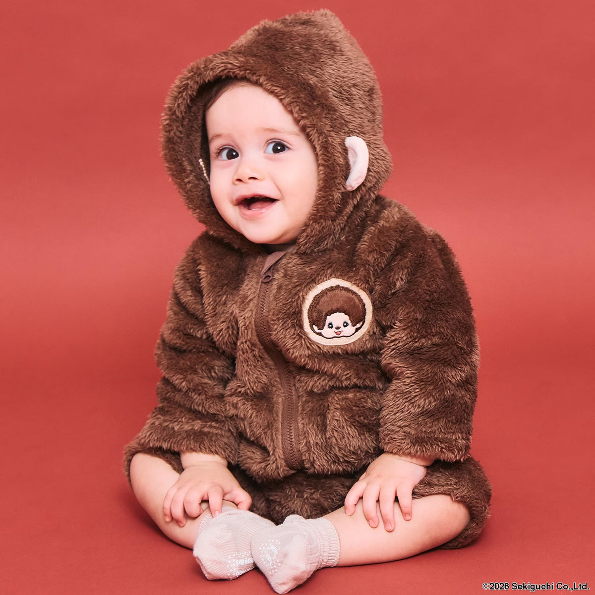 日本童裝 pe#main x Monchhichi 毛毛連衣及口水巾 70-80cm 男童款/女童款 初生嬰兒 秋季 Jumpsuit