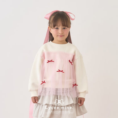 日本童裝 Ly# mine 抓毛緞帶薄紗拼接衛衣 100-150cm 女童款 冬季 TOPS