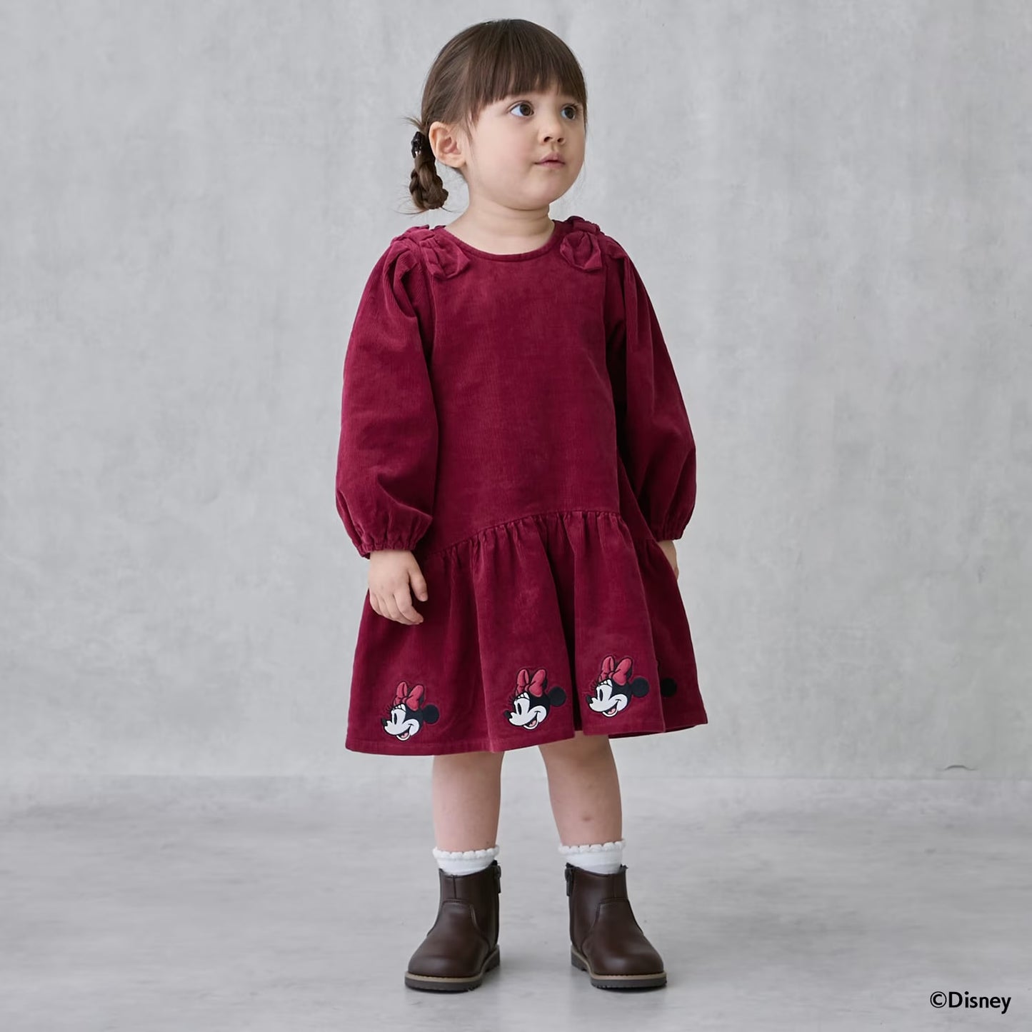 日本童裝 pe#main x Disney 燈芯絨連身裙 80-130cm 女童款 秋季 DRESSES 聖誕紅/新年紅