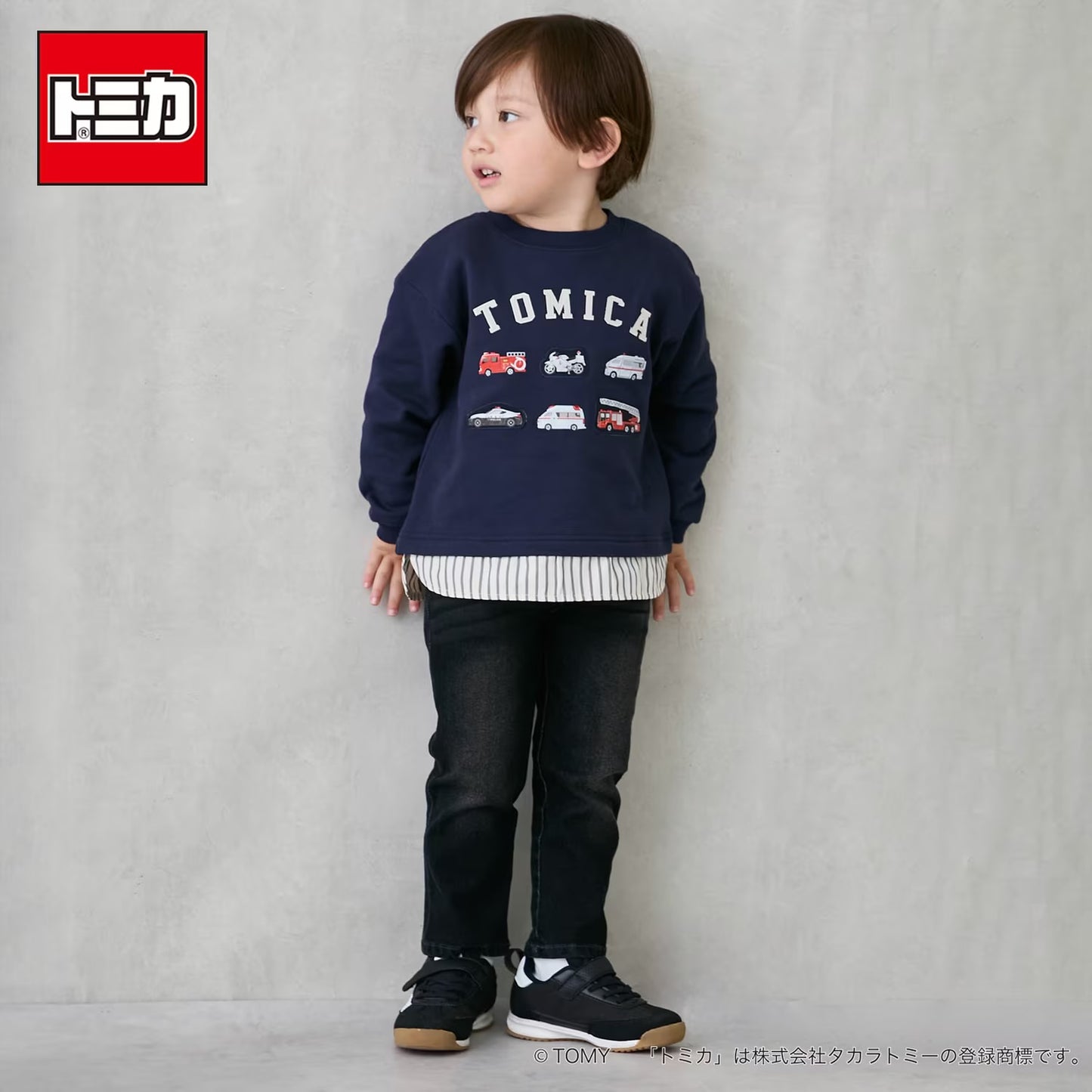 日本童裝 pe#main x TOMICA 格紋下擺衛衣 80-130cm 男童款 秋季 TOPS