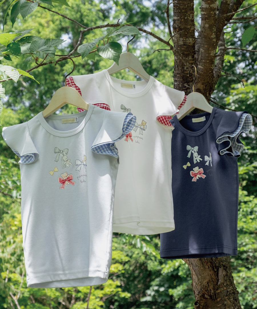 日本童裝 panpantutu 格仔小飛袖上衣 80-140cm 女童款 夏季 TOPS