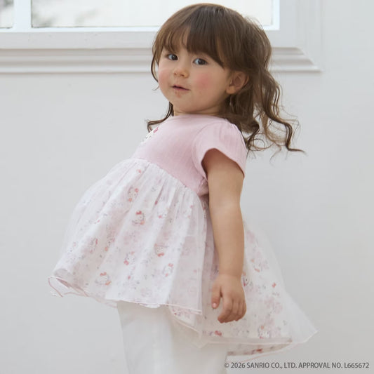 日本童裝 pe#main x 【Sanrio】刺繡拼紗上衣 80-130cm 女童款 夏季 TOPS