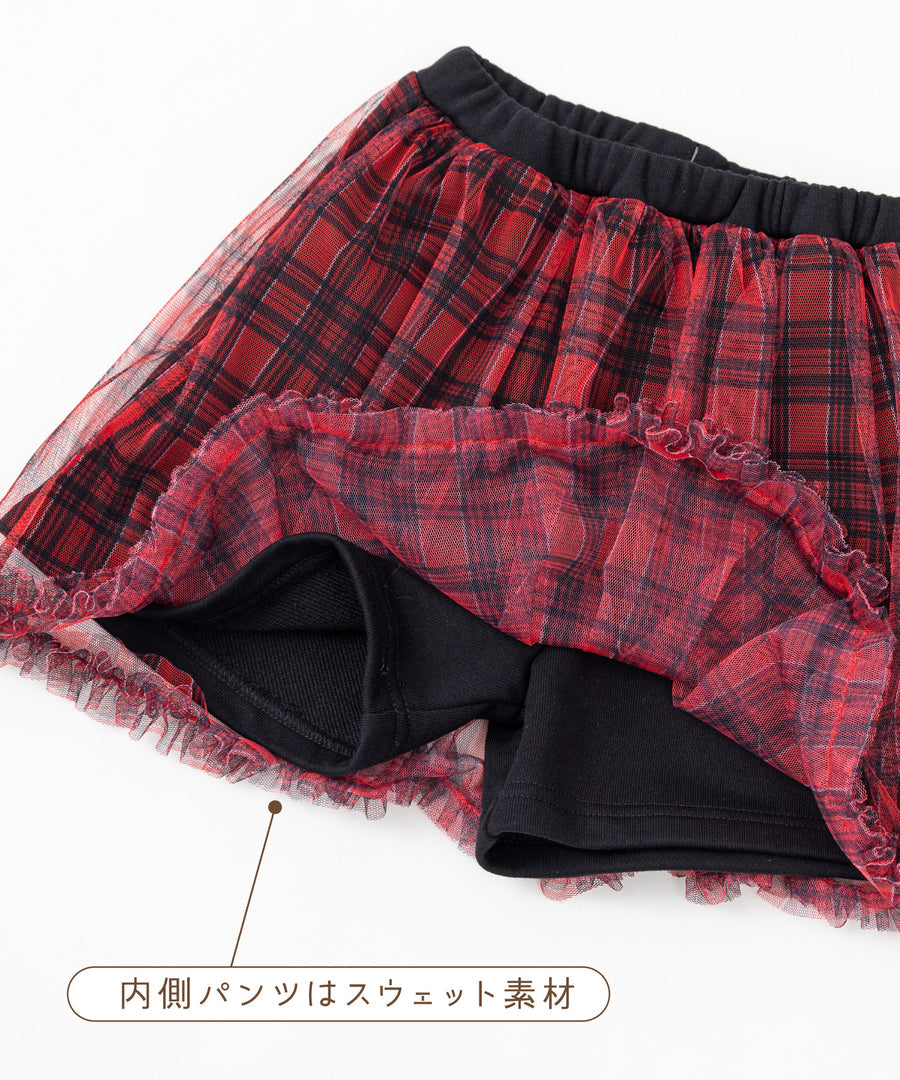 日本童裝 panpantutu 格子紅色薄紗裙褲 95-140cm 女童款 夏季 PANTS