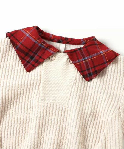 日本童裝 apres les cours 格仔水手領上衣 80-130cm 男童款 冬季 Tops 聖誕紅/新年紅