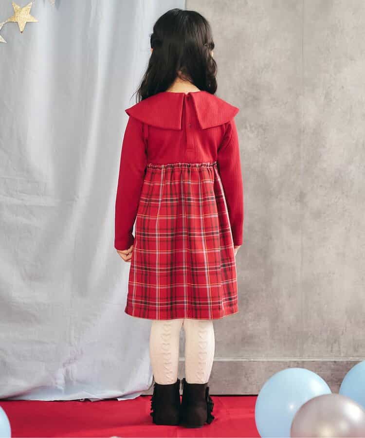 日本童裝 apres les cours 披肩格紋連身裙 80-140cm 女童款 冬季 DRESSES 聖誕紅/新年紅