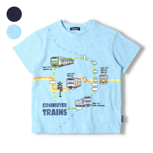 Moujonjon Japanese children's clothing, made in Japan, on the line tram route top 90-130cm boys' summer TOPS railway series 